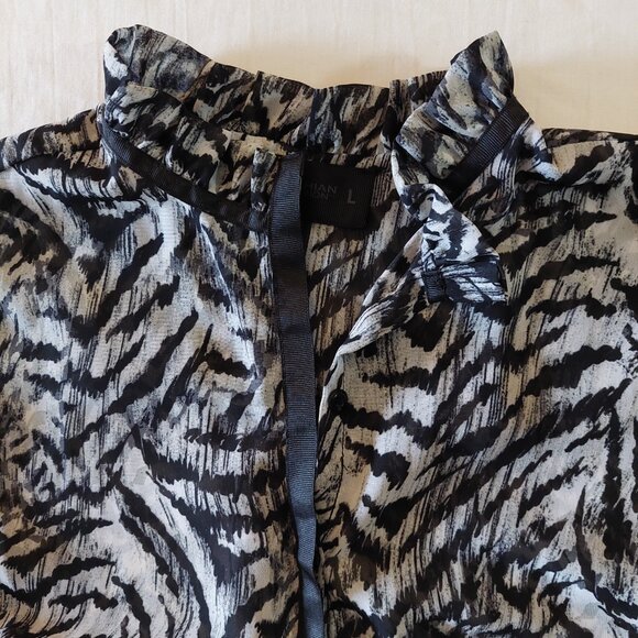 KARDASHIAN KOLLECTION Zebra Print Ruffle Neck Long Sleeve Blouse, Size L - Picture 6 of 10
